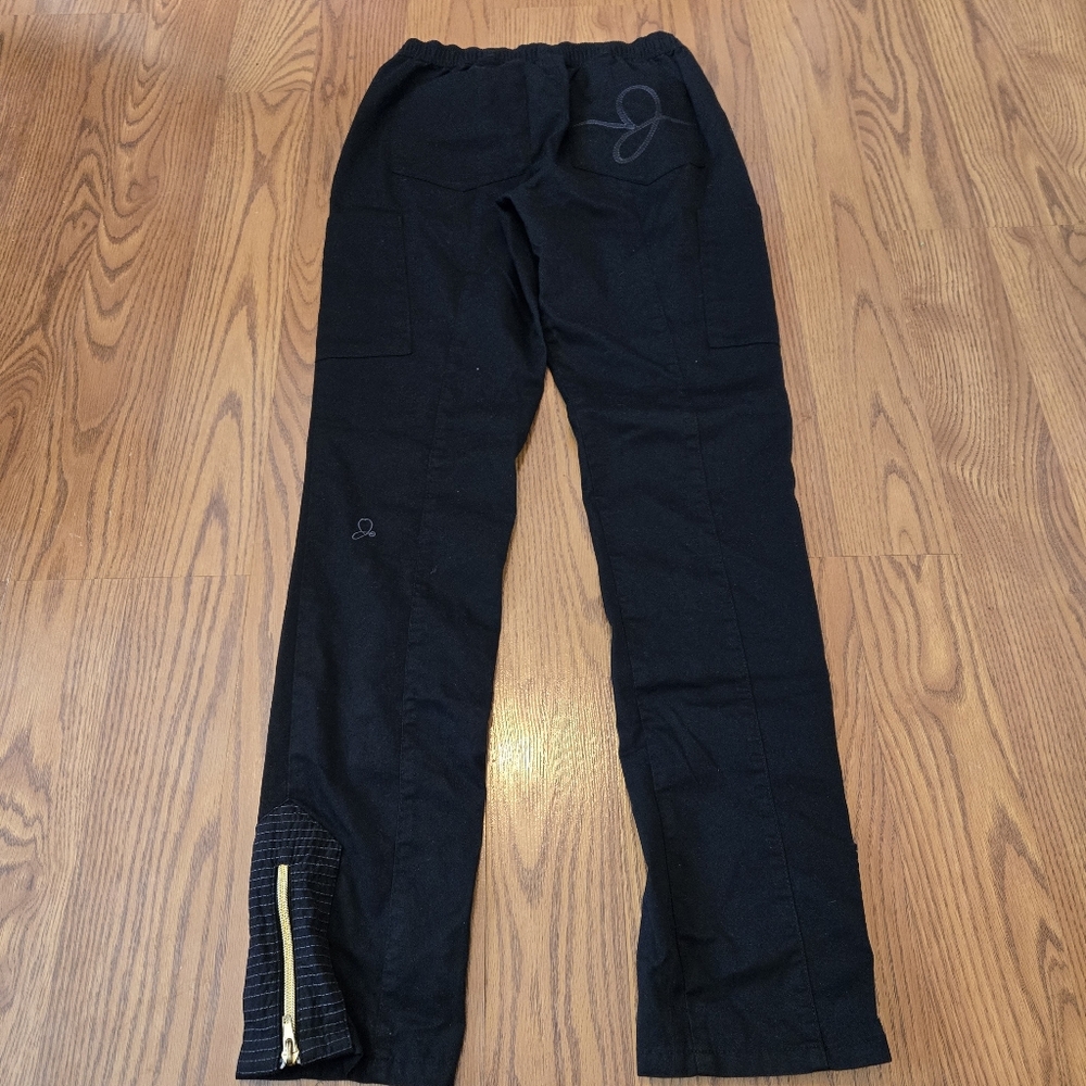 Jaanuu Black Scrub Moto Pants Gold Zippers Pockets Esthetician Nurse Scrubs XS - Picture 5 of 11